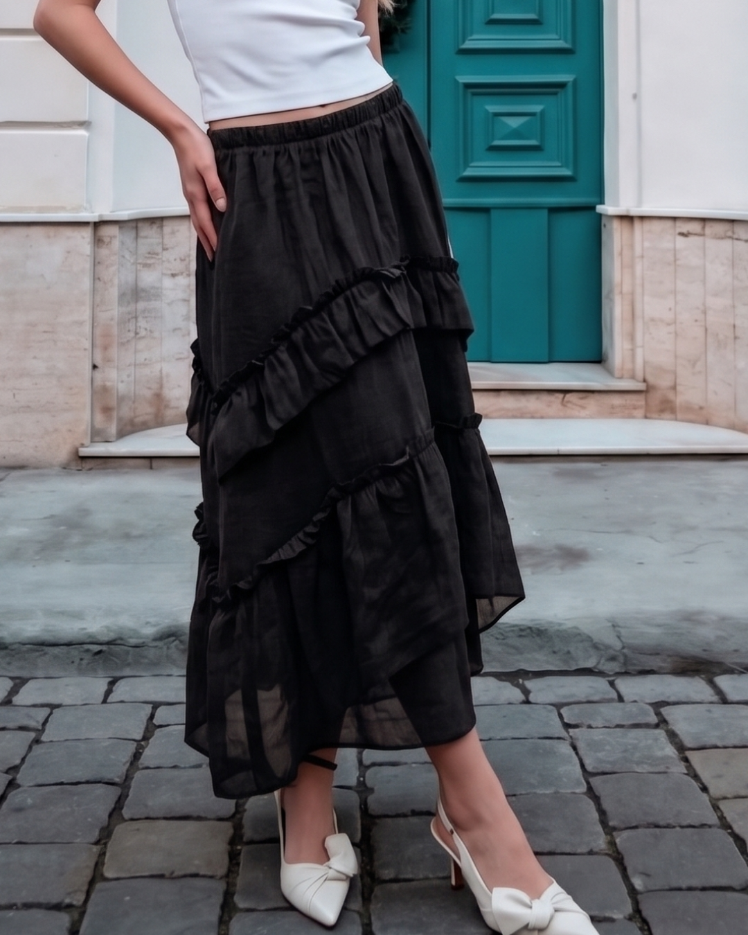 Retro Bohem Harmy Fırfırlı Astarlı Etek