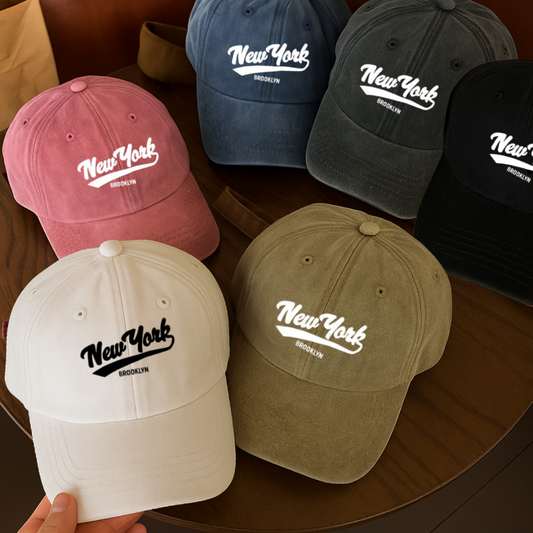 Yıkamalı Vintage New York Baskılı Unisex Şapka