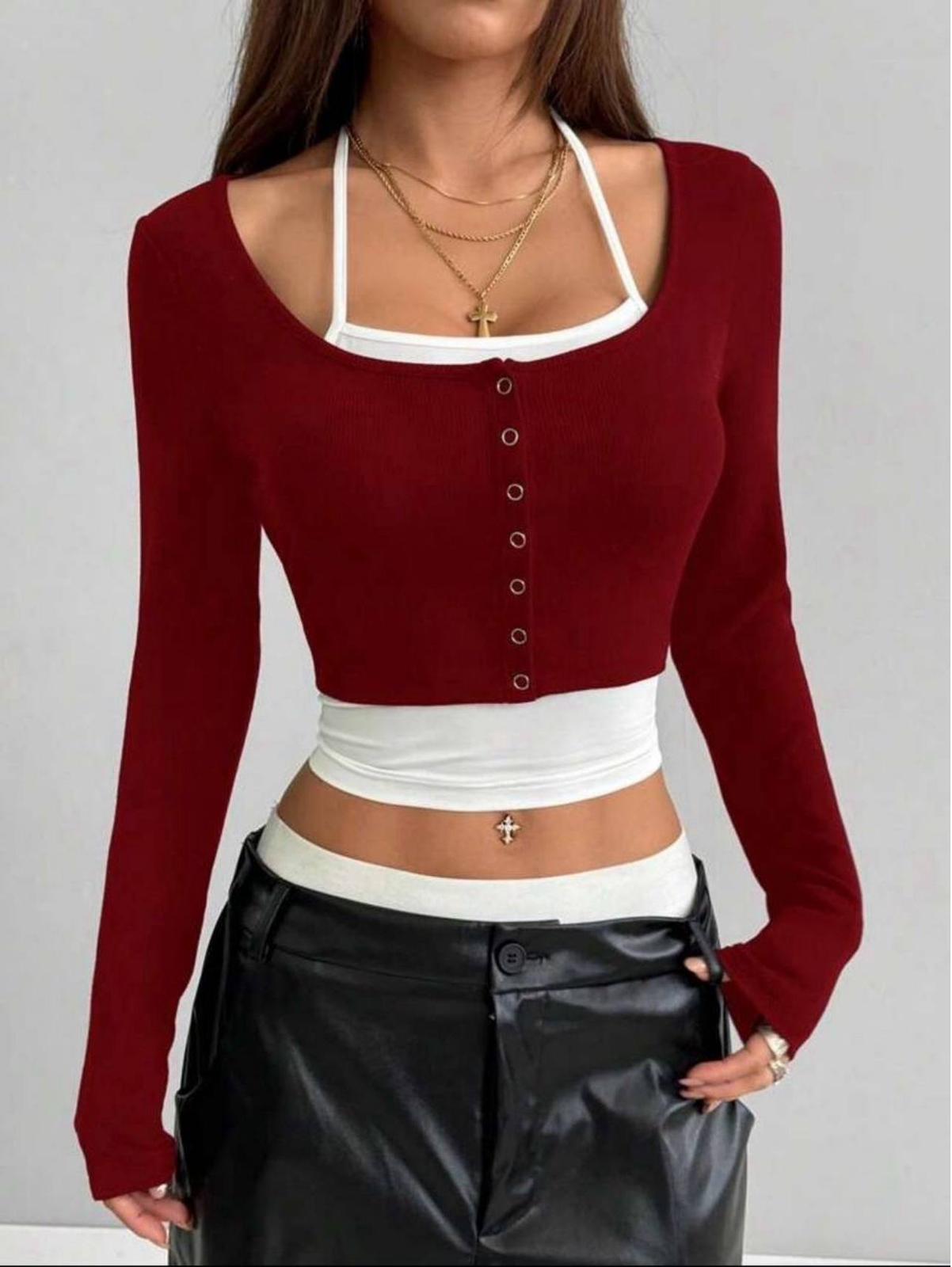 Y2K SnapFit Body Çıtçıt Detaylı Uzun Kollu Full Crop