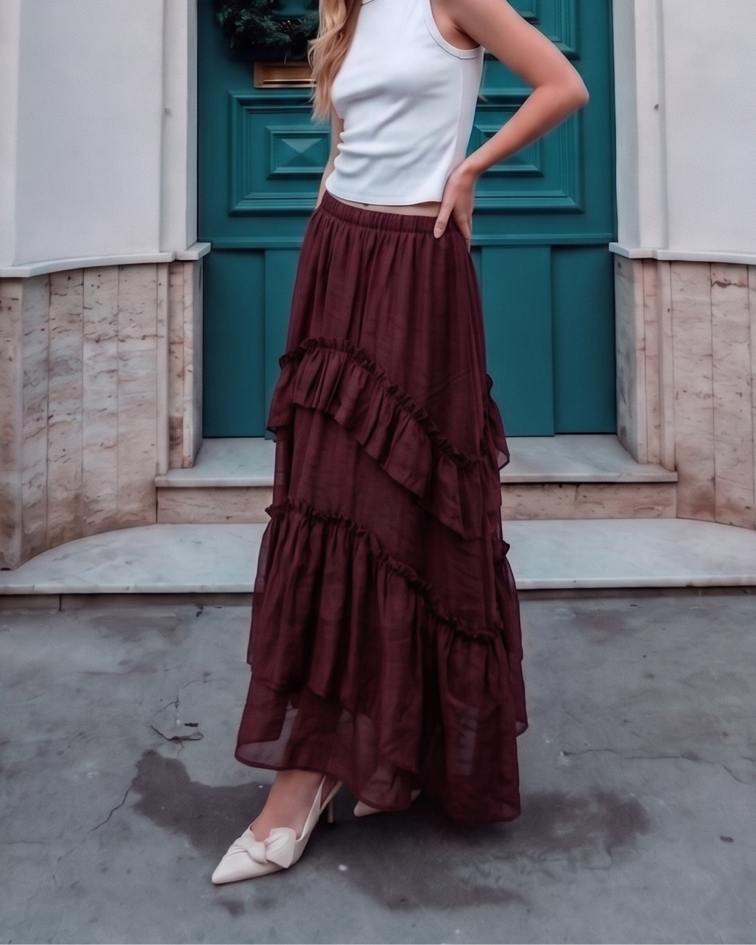 Retro Bohem Harmy Fırfırlı Astarlı Etek