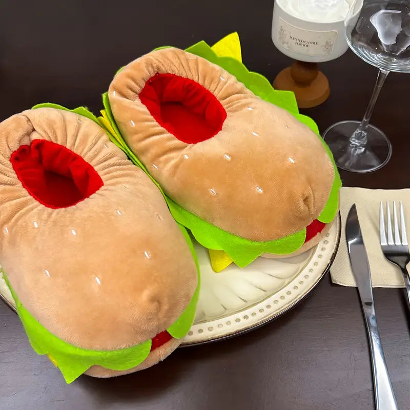 Sevimli Hamburger Tasarımlı Peluş Panduf