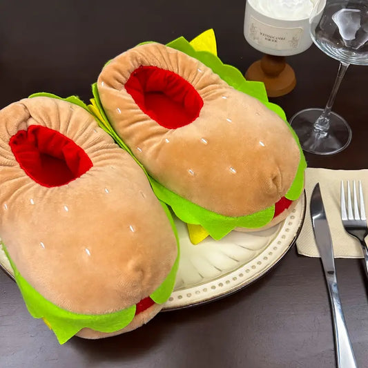 Sevimli Hamburger Tasarımlı Peluş Panduf