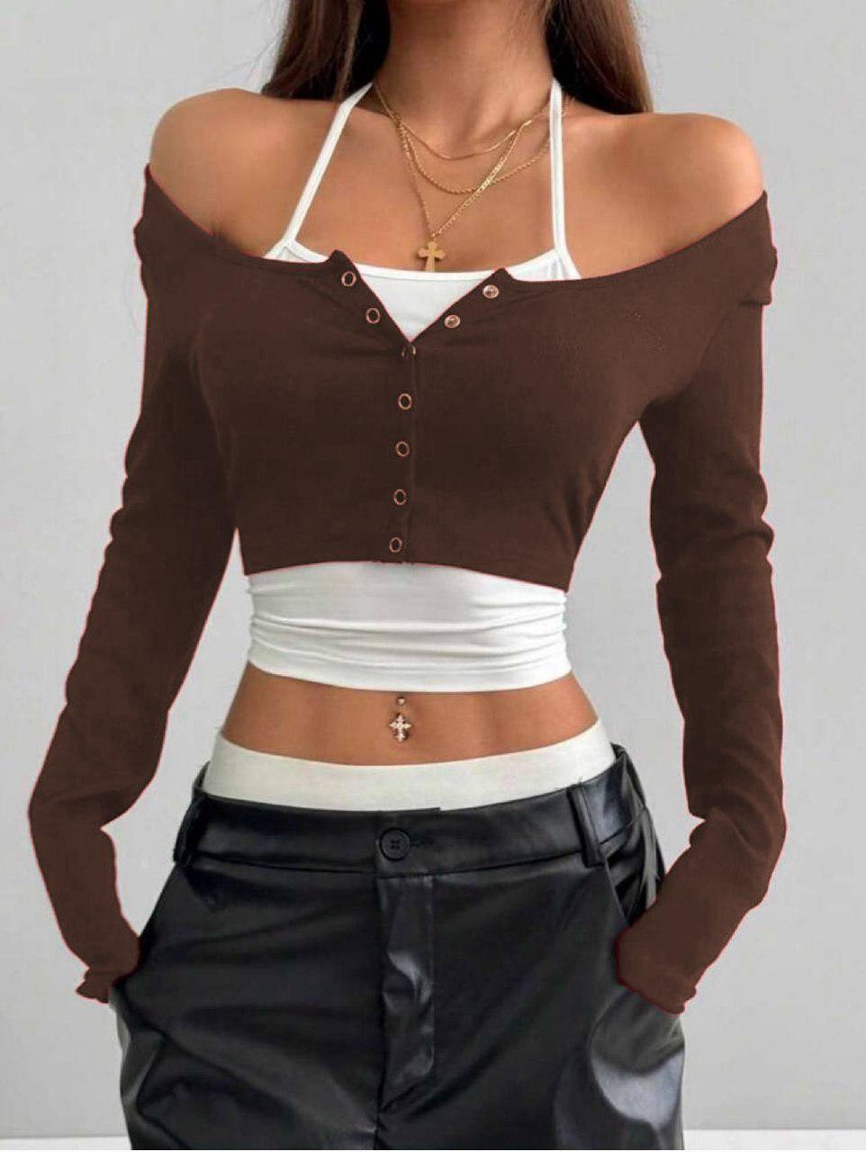 Y2K SnapFit Body Çıtçıt Detaylı Uzun Kollu Full Crop