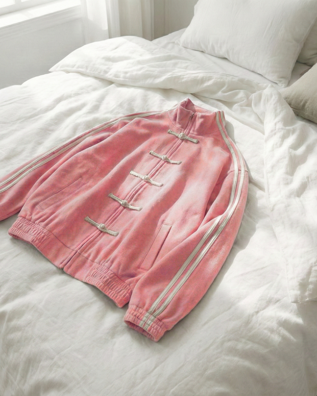 Çift Çizgili Pembe Oversize Unisex Ceket