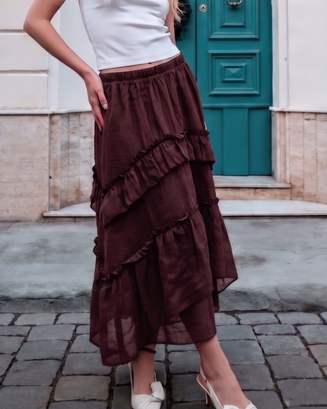 Retro Bohem Harmy Fırfırlı Astarlı Etek