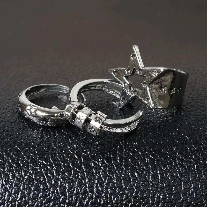 3'lü Y2K Star Yüzük Seti