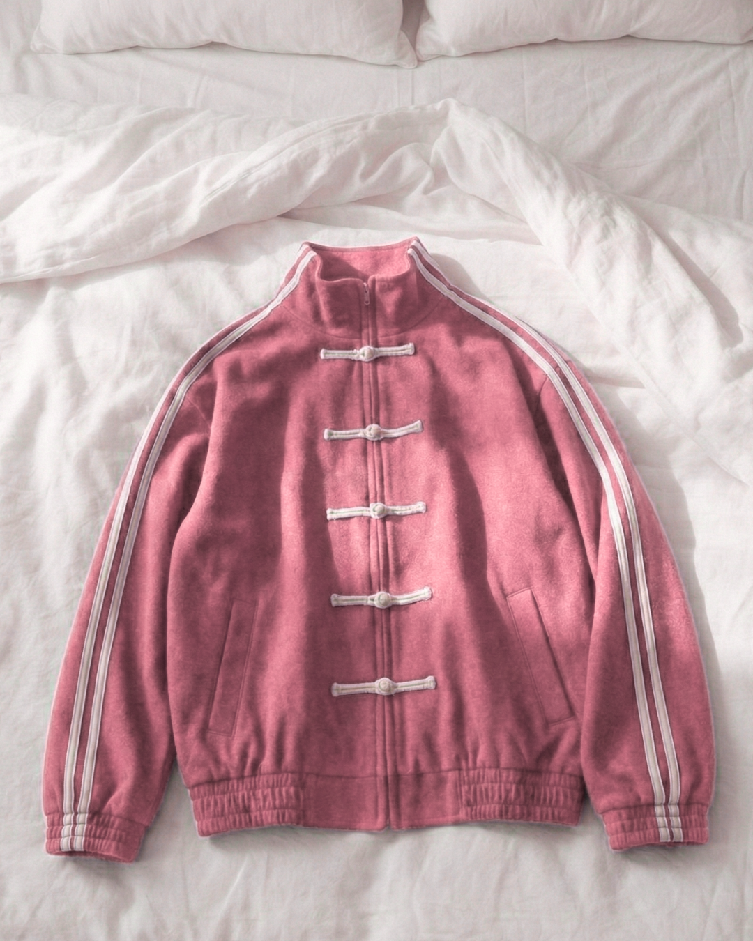 Çift Çizgili Pembe Oversize Unisex Ceket