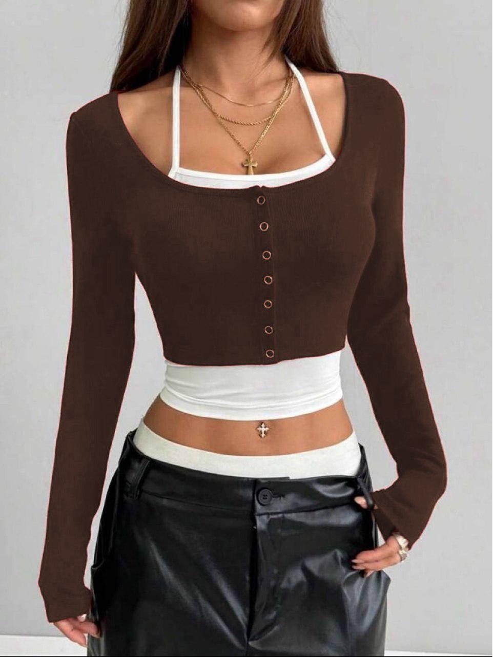 Y2K SnapFit Body Çıtçıt Detaylı Uzun Kollu Full Crop