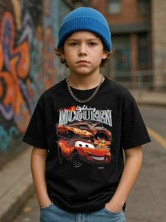 McQueen Baskılı Kids Siyah Unisex Oversize T-Shirt