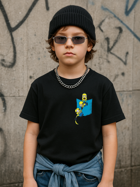 Minion Baskılı Kids Siyah Unisex Oversize T-Shirt