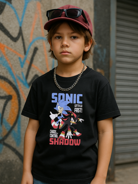 Sonic & Shadow Baskılı Kids Siyah Unisex Oversize T-Shirt