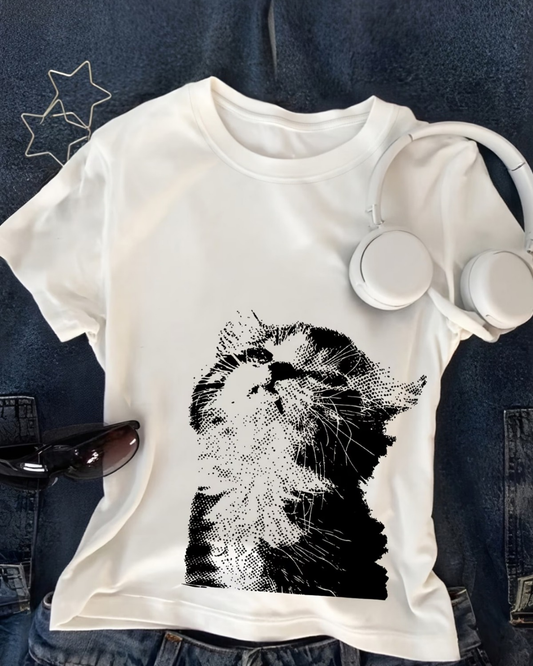 Kemer Boy Sweet Cute Cat Crop Bluz