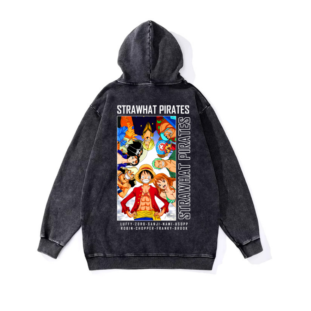 Yıkamalı Kumaş Anime One Piece Kapüşonlu Hoodie Sweatshirt