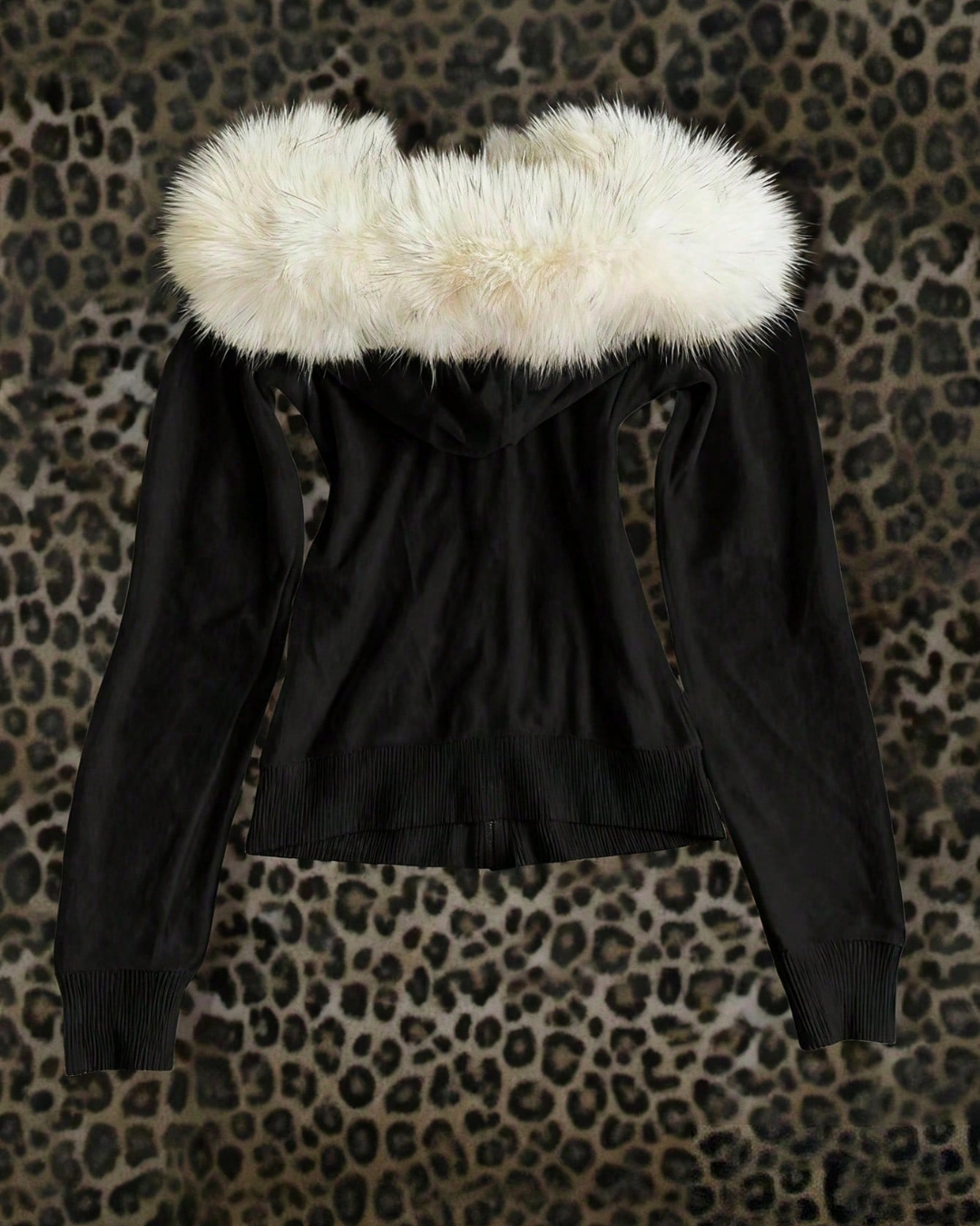 Gothic Luxury Fur Hooded Zip-Up Hoodie
