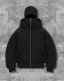 Spider Maske Detaylı Oversize Fermuarlı Siyah Unisex Kapüşonlu Hırka