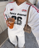 Oversize Fancy Dreamer 26 Baskılı V Yaka Sweatshirt