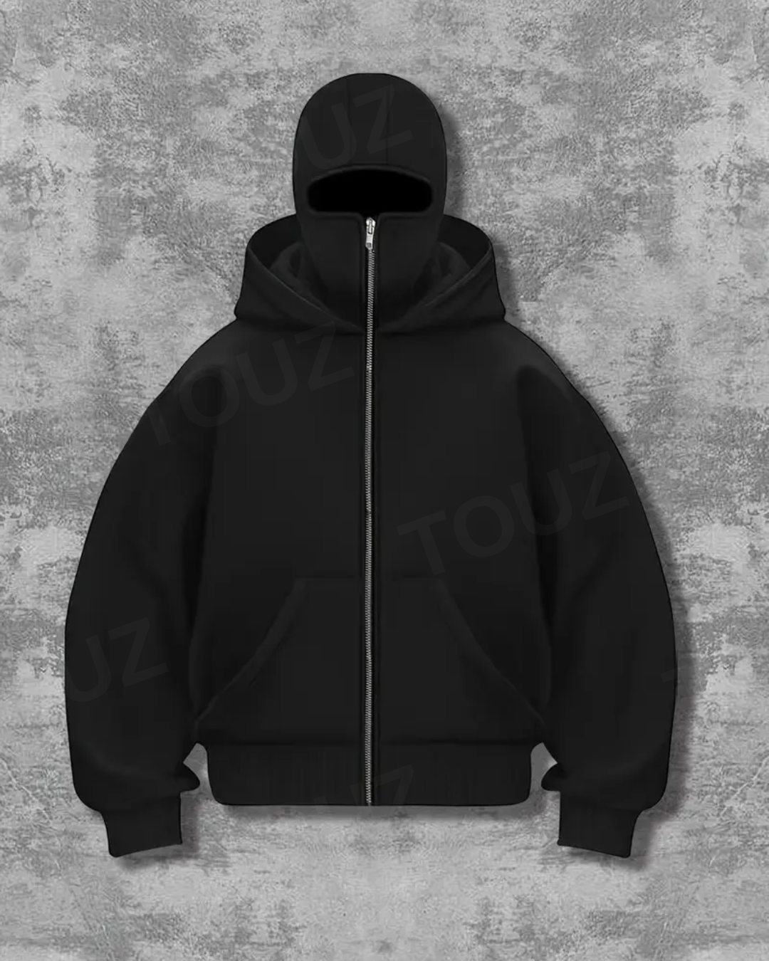 Alone Maske Detaylı Oversize Fermuarlı Siyah Unisex Kapüşonlu Hırka