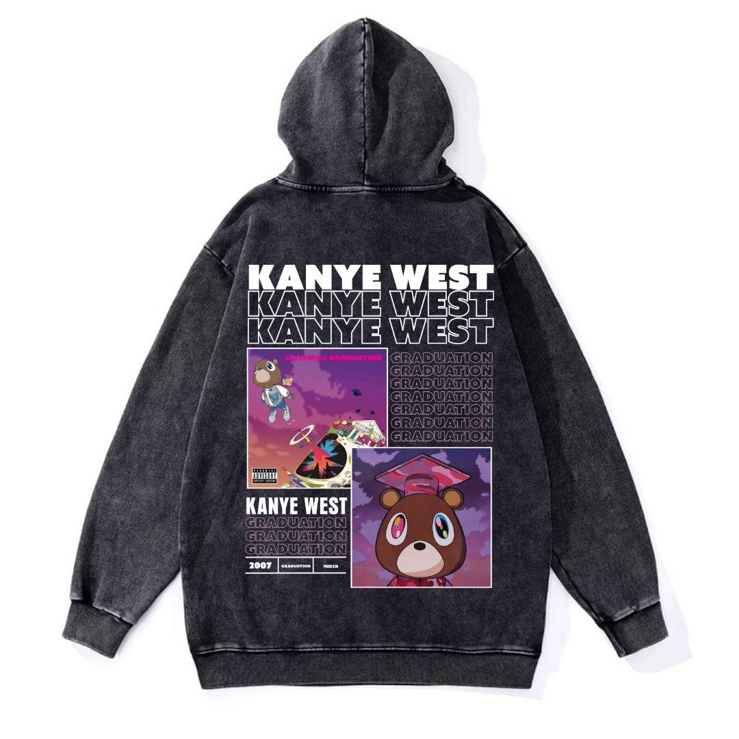 Yıkamalı Kanye West Vintage Kapüşonlu Sweatshirt