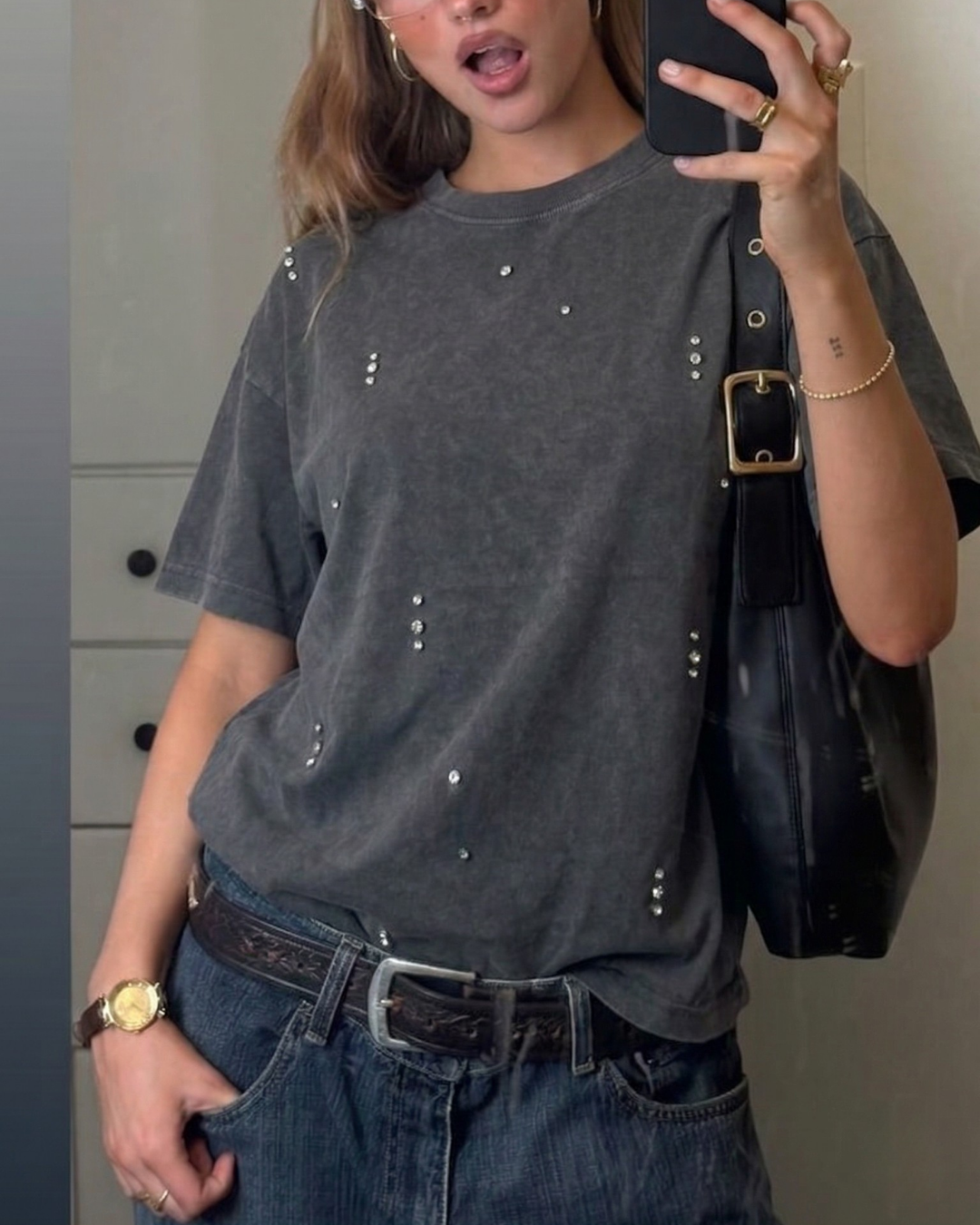 Vintage Wash Cyrstal Oversize T-Shirt