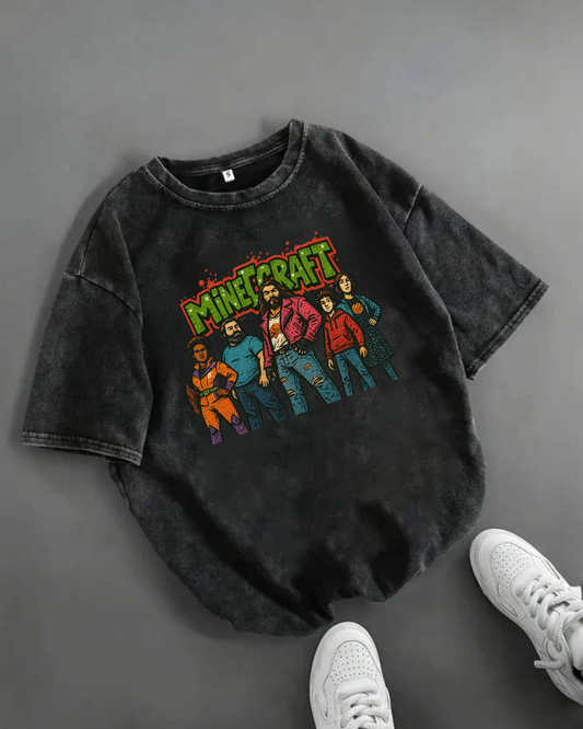 Yıkamalı Craft Baskılı Oversize Vintage Tshirt