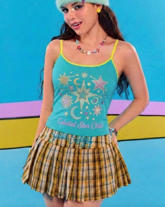 Mavi Star Child Retro Askılı Croptop