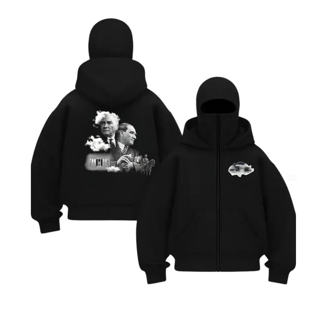 Balaclava Atatürk Baskılı Ninja Hoodie Sweatshirt