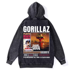 Yıkamalı Gorillaz Vintage Kapüşonlu Sweatshirt