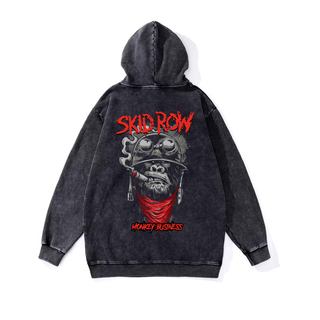 Yıkamalı Kumaş Rock Serisi Skidrow Kapüşonlu Hoodie Sweatshirt