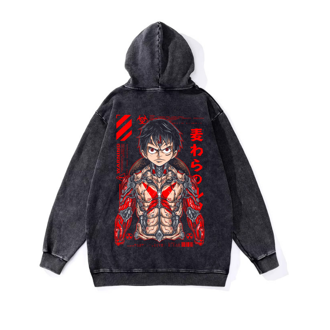 Yıkamalı Kumaş Anime One Piece Luffy Kapüşonlu Hoodie Sweatshirt