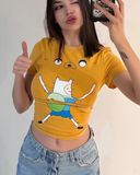 Adventure Time Fin and Jack Y2K Kısa Kollu Crop