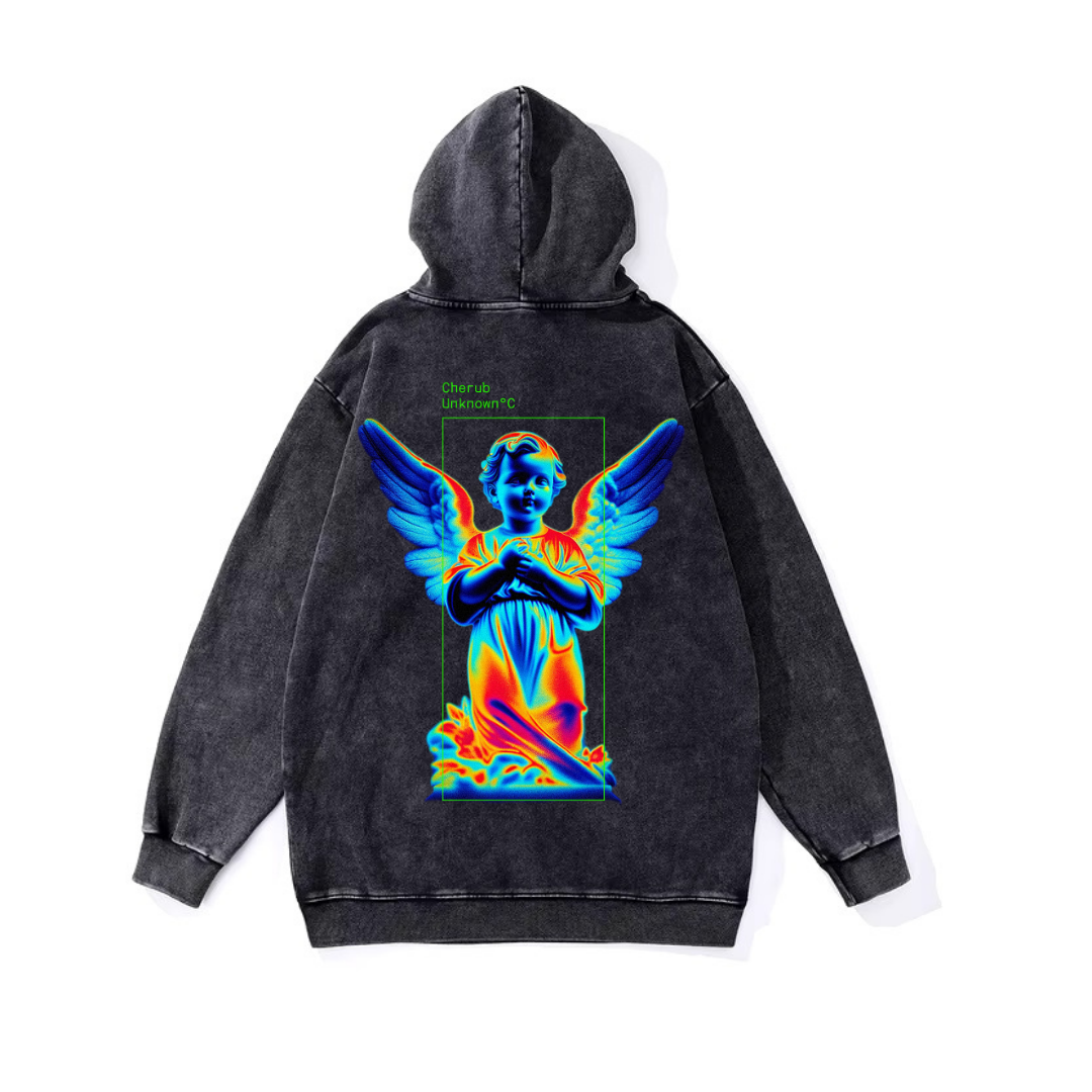 Yıkamalı Angel Vintage Kapüşonlu Sweatshirt