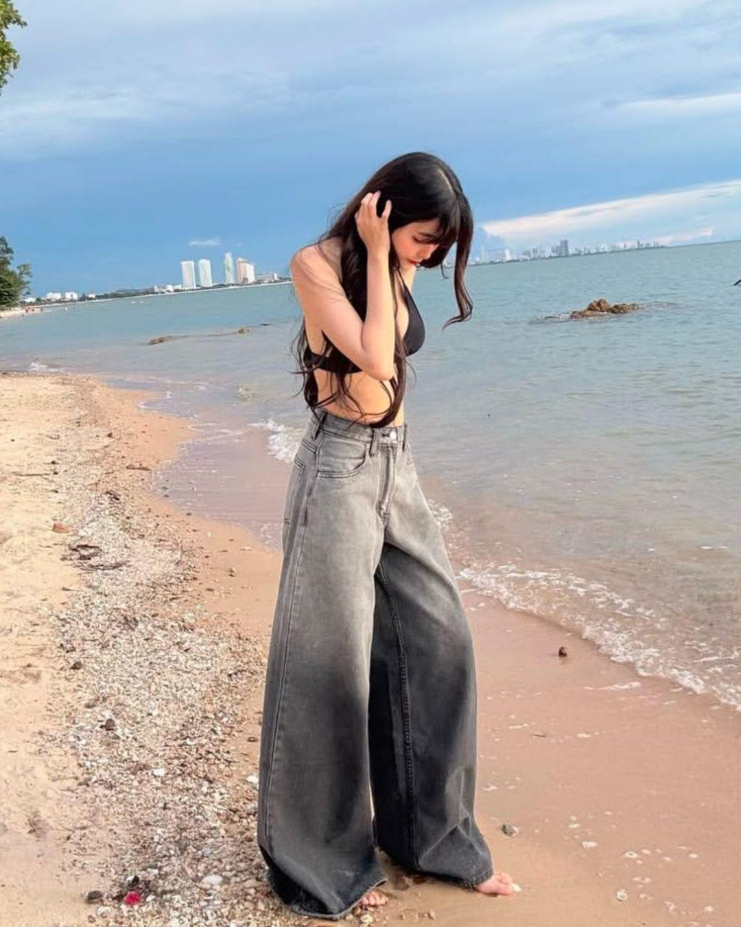 Streetwear Gri Parçalı Baggy Jean Pantolon