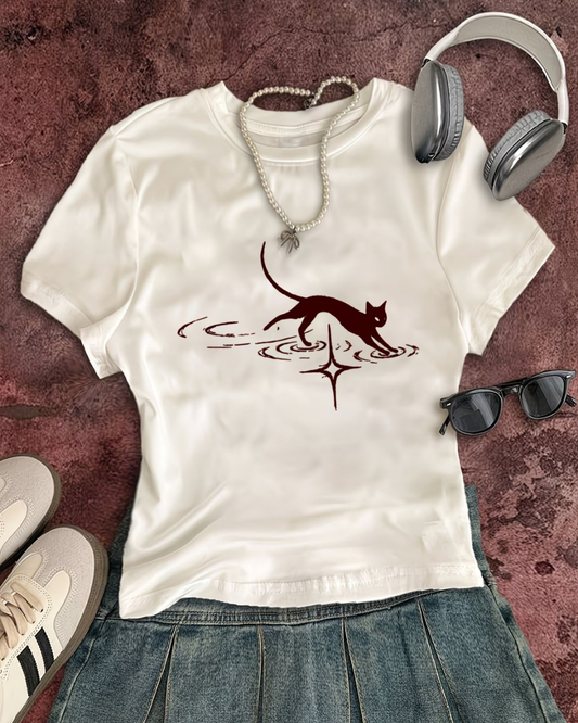 Kemer Boy Sweet Cute Cat Crop Bluz