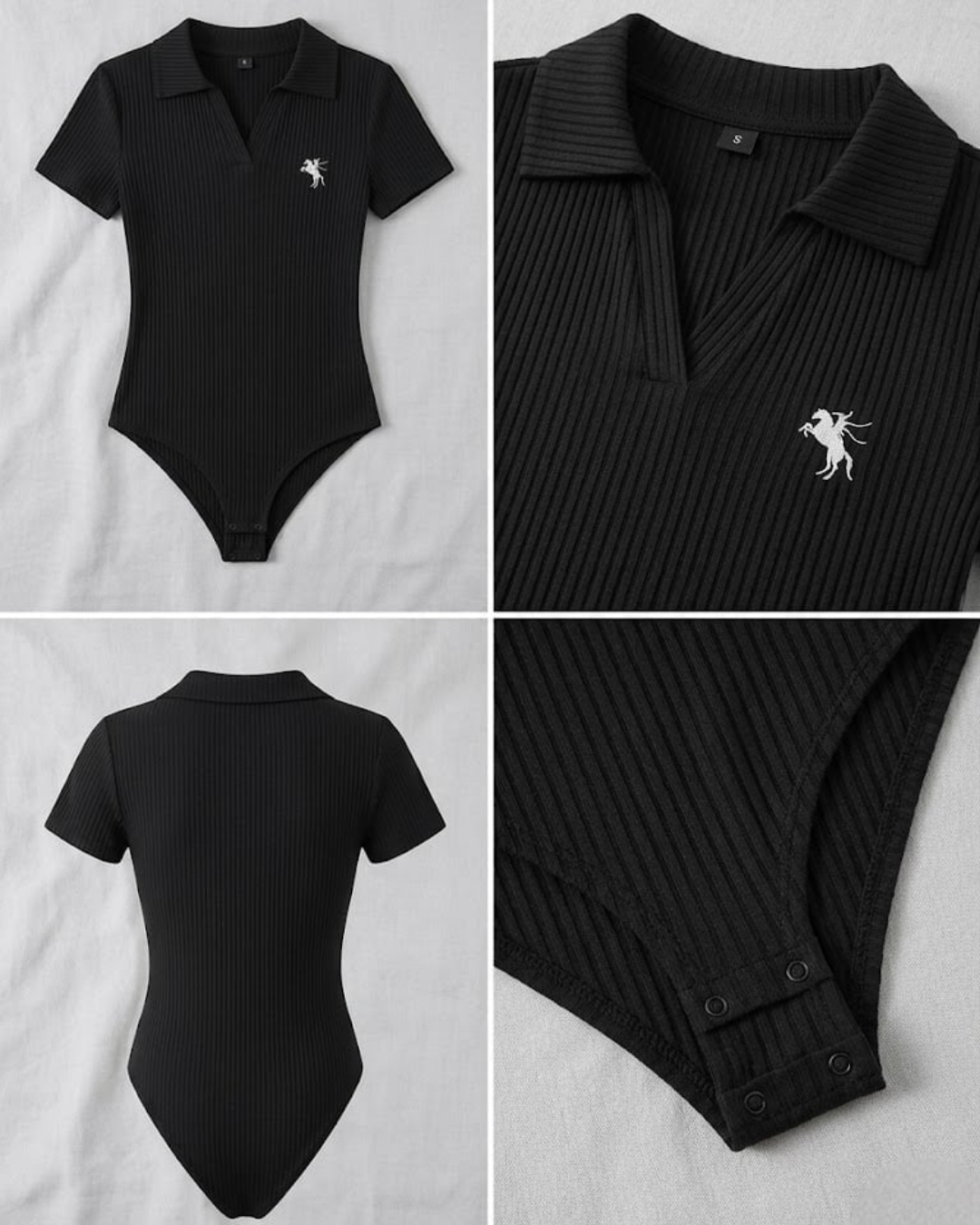 Siyah Polo Yaka Fitilli Likralı Premium Zıbın