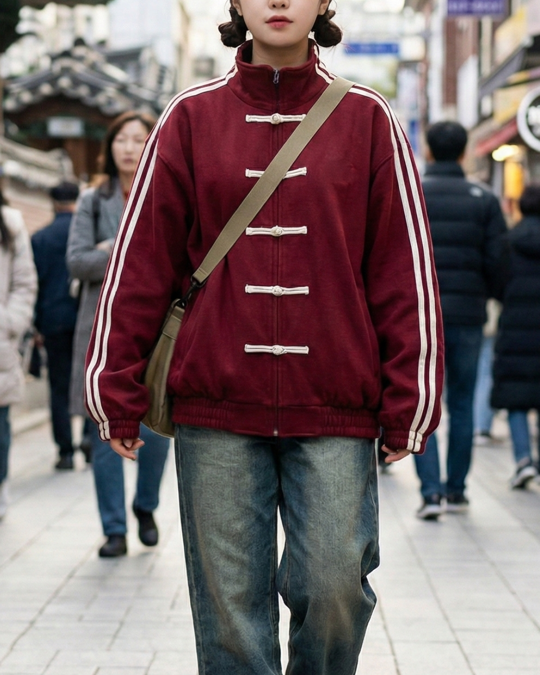 Çift Çizgili Bordo Oversize Unisex Ceket