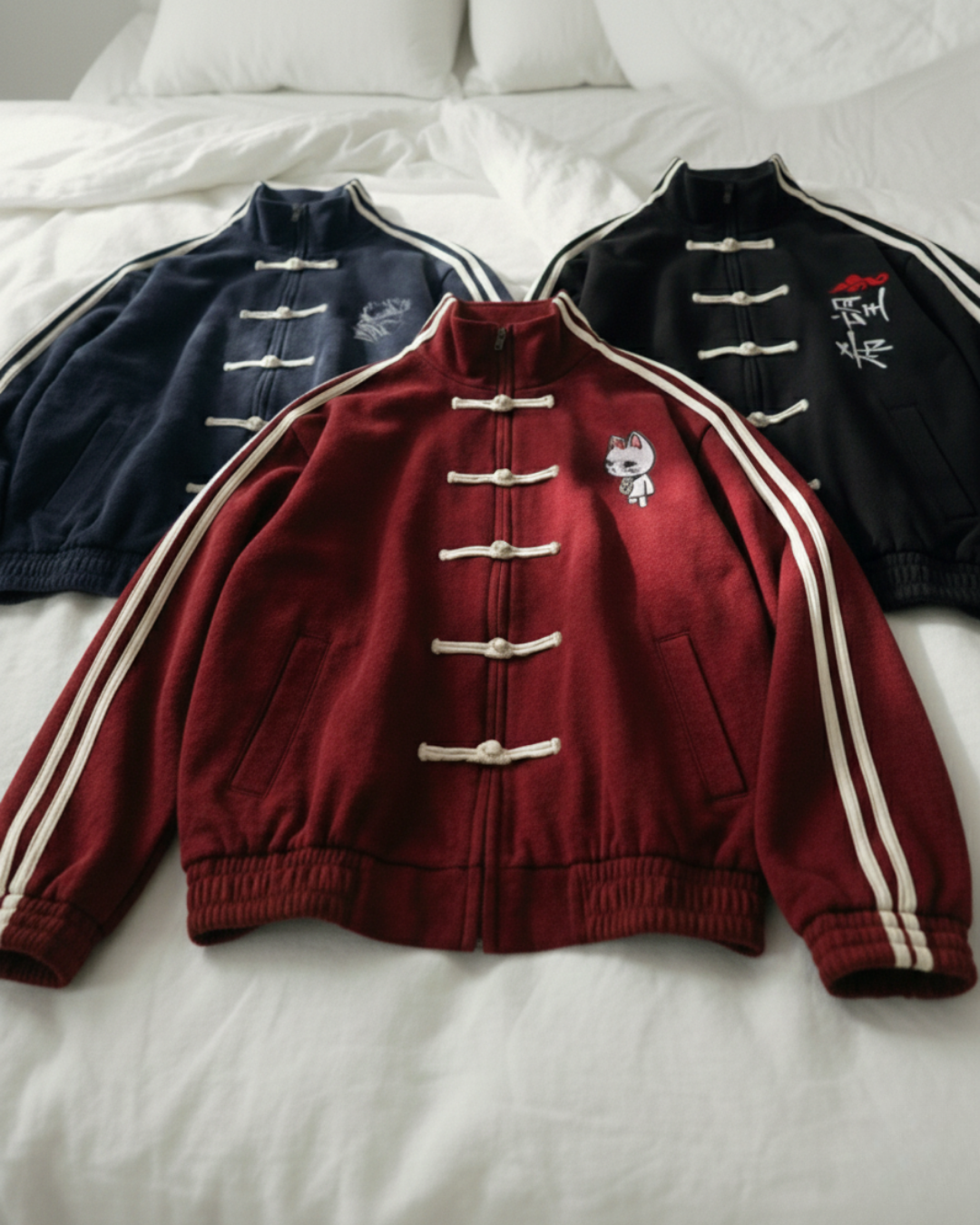 China Design Çift Çizgili Oversize Unisex Ceket ( 3 İplik)