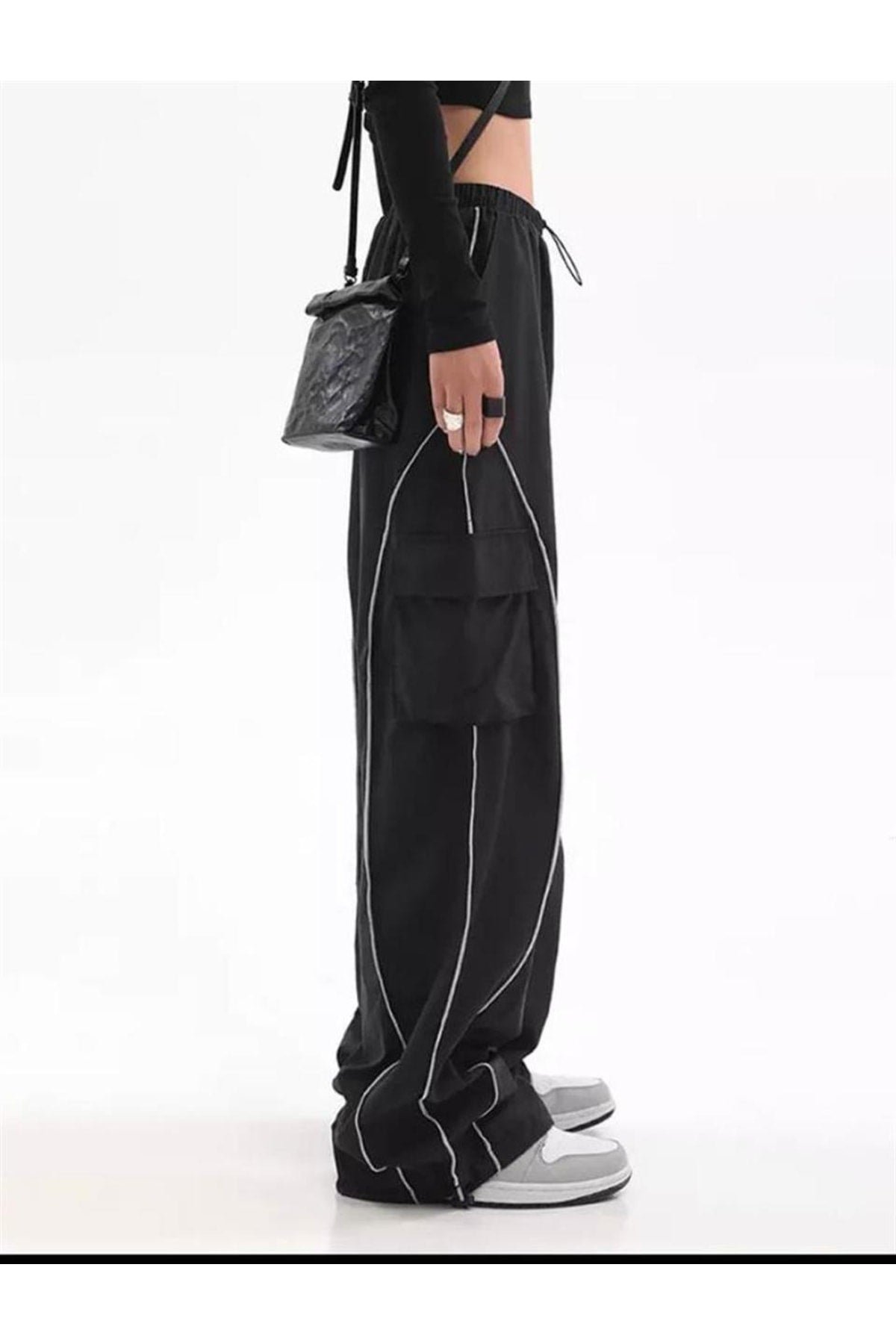 Cargo Pocket Lines Detail Wide Leg Tracksuit