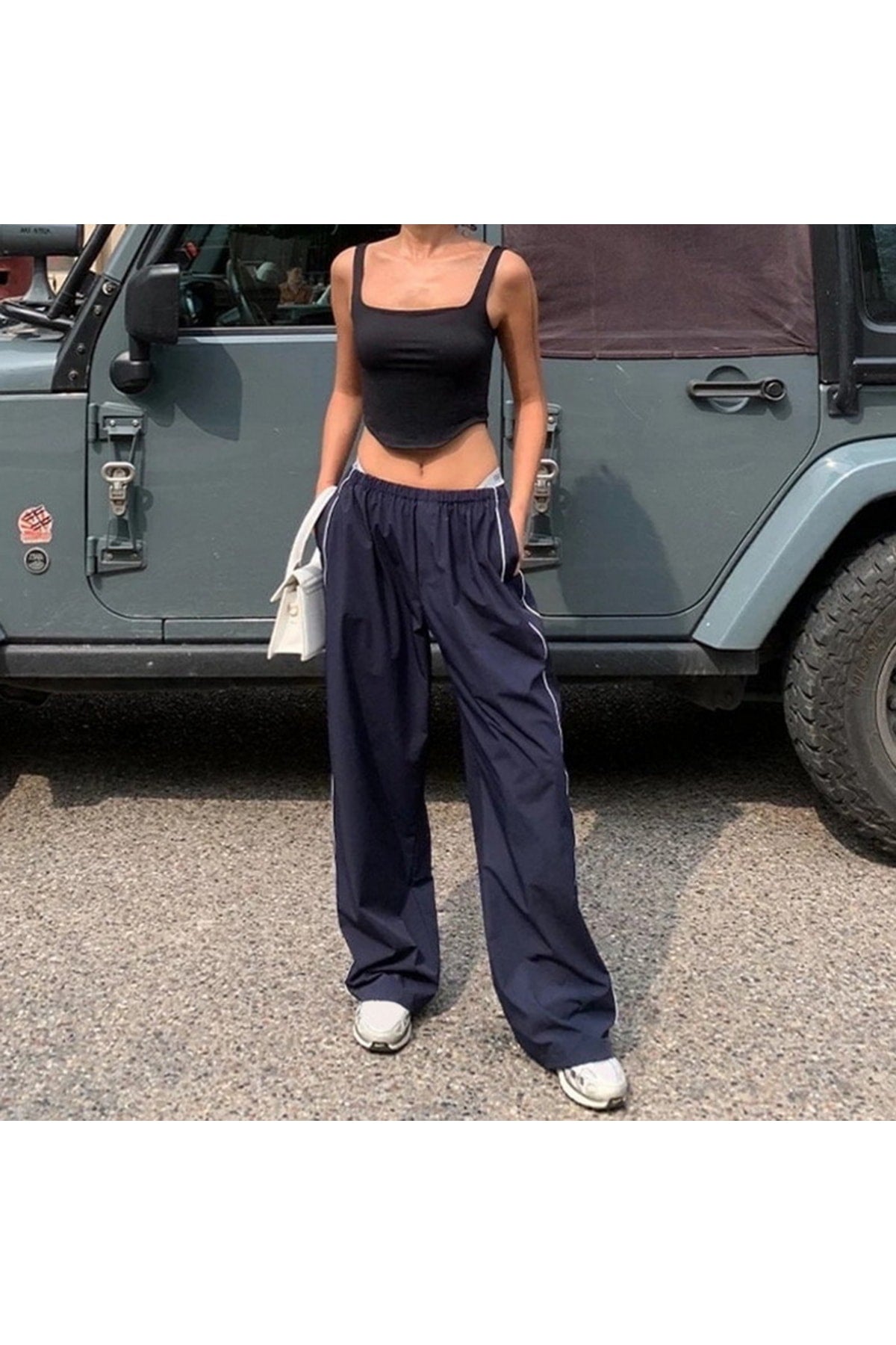 Harajuku Zip Detail Çift Çizgili Tracksuit Oversize Eşofman Altı