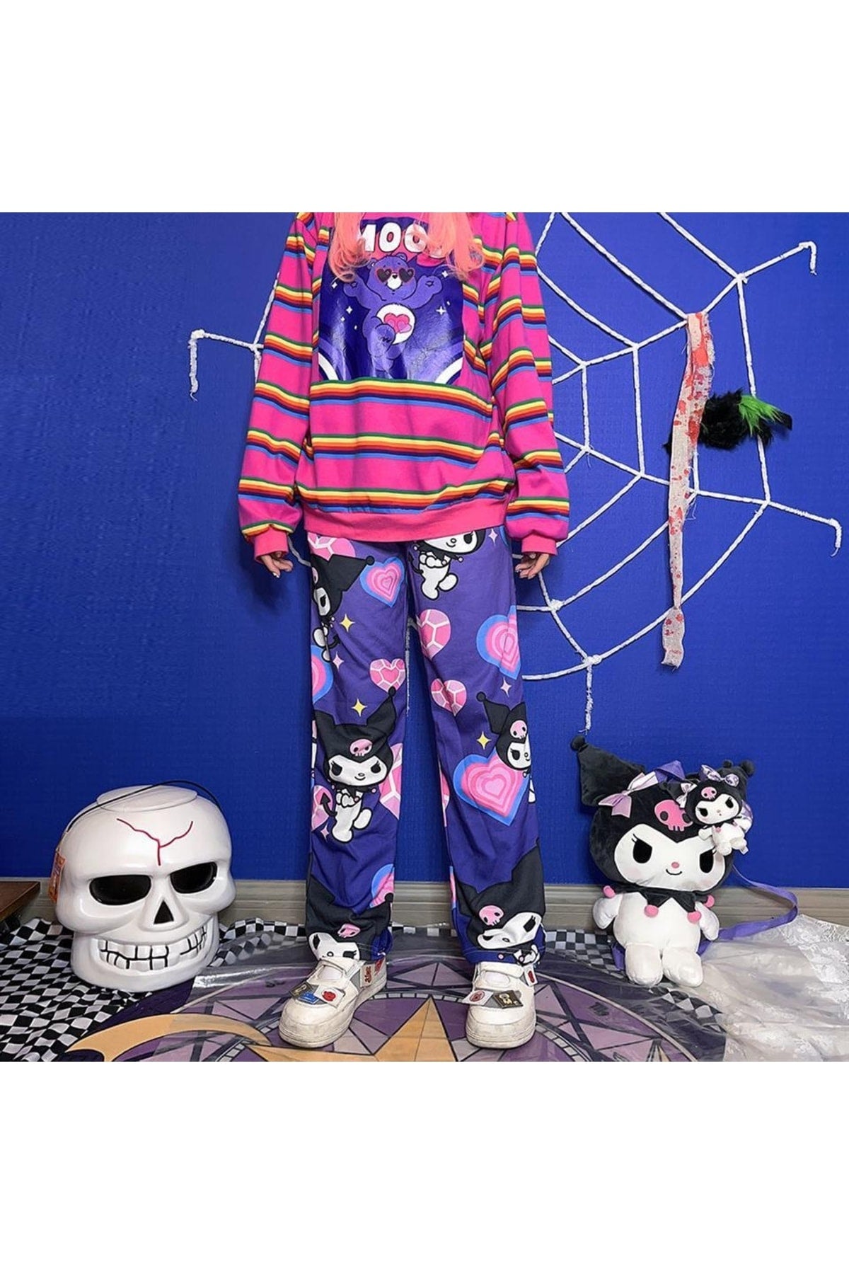 Kuromi & Heart Collage Purple Wide Leg Unisex Tracksuit
