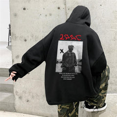 2Pac Shakur Baskılı Siyah Unisex Oversize Kapüşonlu Sweatshirt