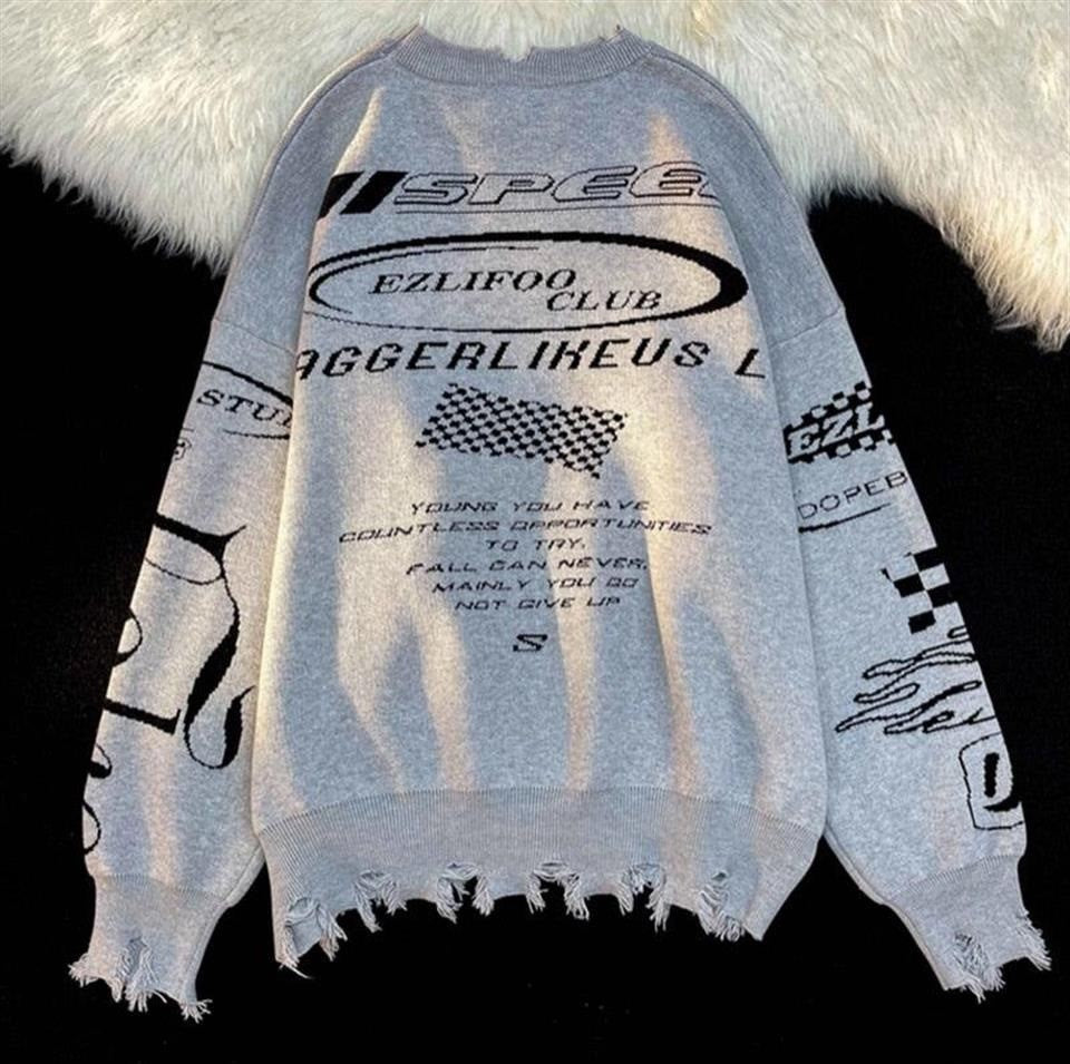 Harajuku Space Oversize Gri Triko Kazak