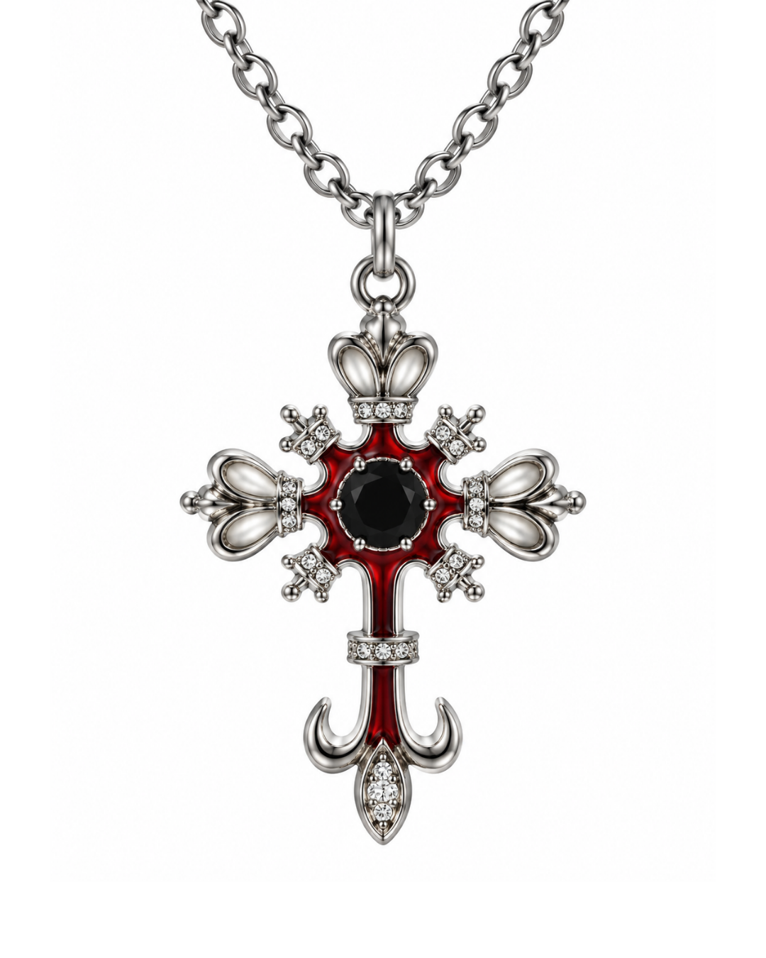 Gothic Royalty & Zambak Motifli Gotik Haç Kolye