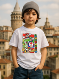 Mario Baskılı Kids Beyaz Unisex Oversize T-Shirt