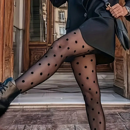 Puantiyeli Gothic Desenli Ithal Fileli Külotlu Çorap