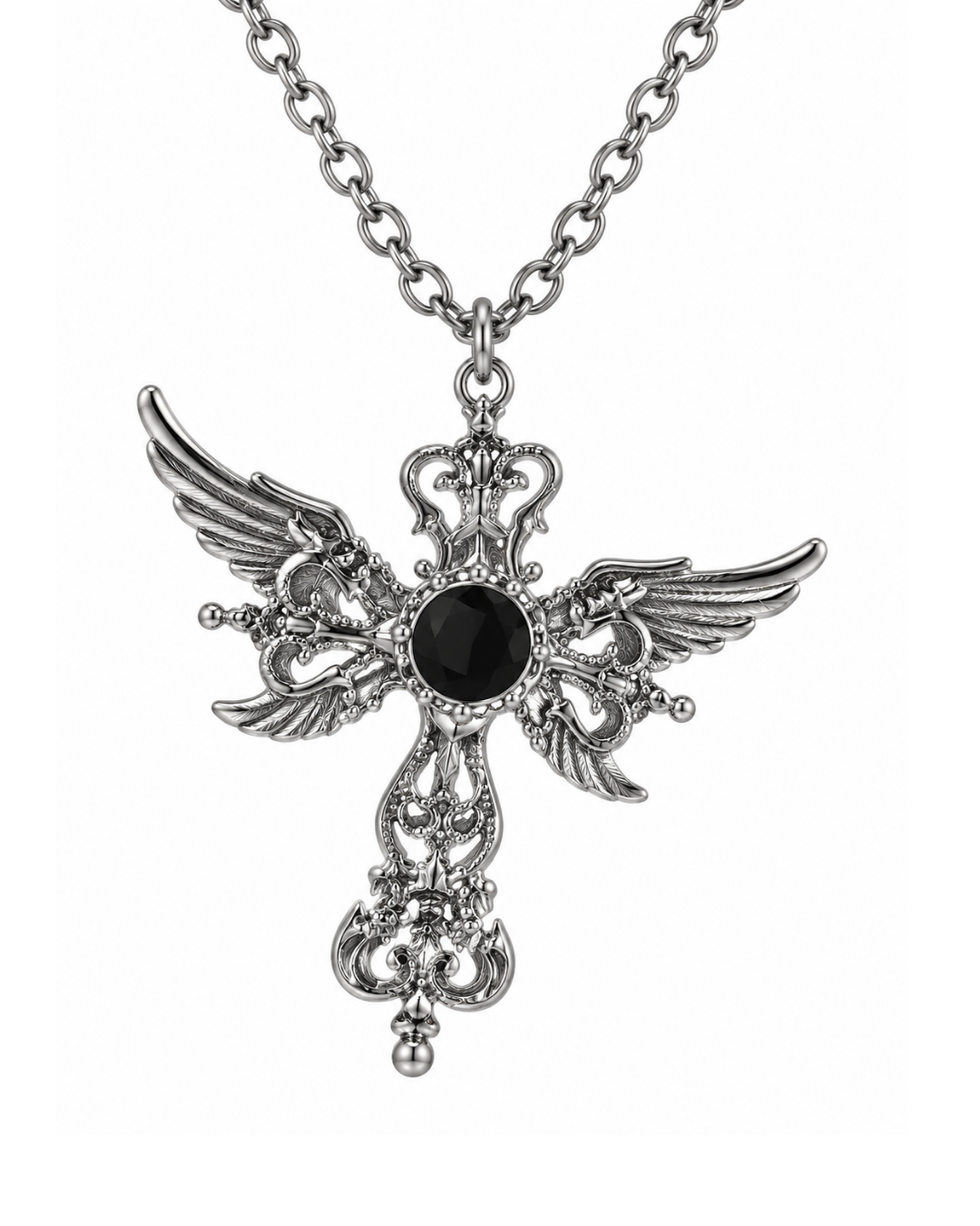 Gothic Dark Angel Wings Cross Kolye