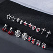 9 Çift Gothic Red Küpe Seti