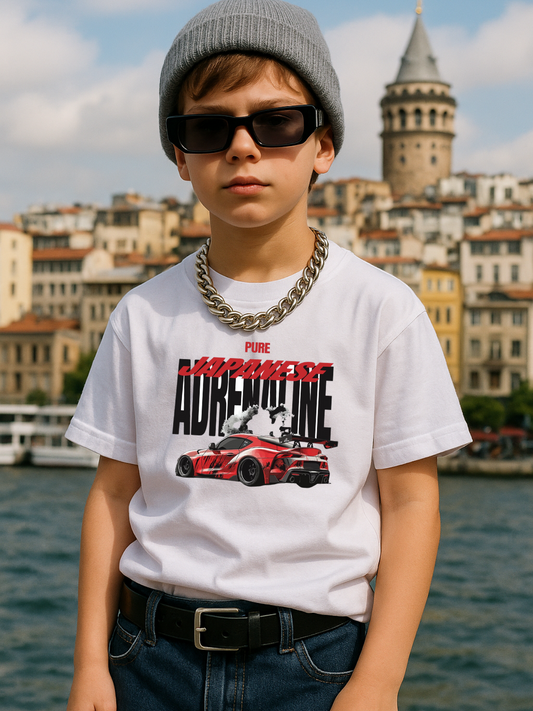 Racing Baskılı Kids Beyaz Unisex Oversize T-Shirt