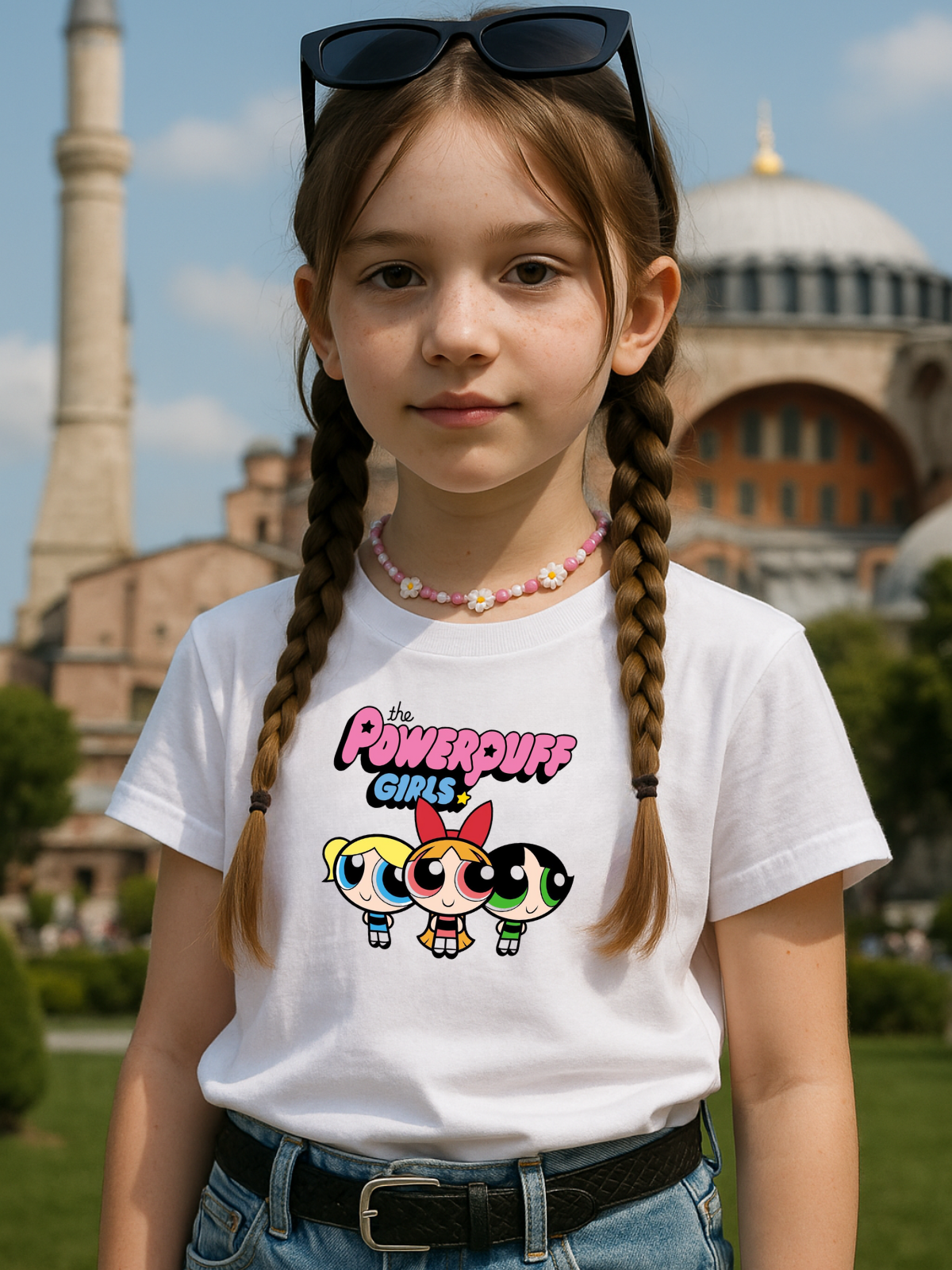 PowerPuf Girls Baskılı Kids Beyaz Unisex Oversize T-Shirt