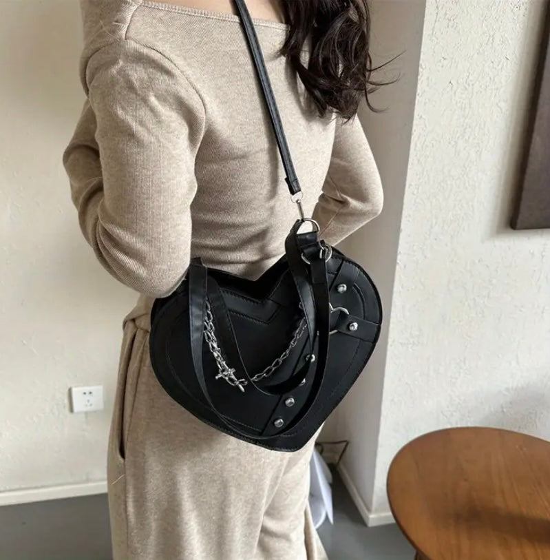 Gothic Punk Heart Tarzı Küçük Omuz Çantası