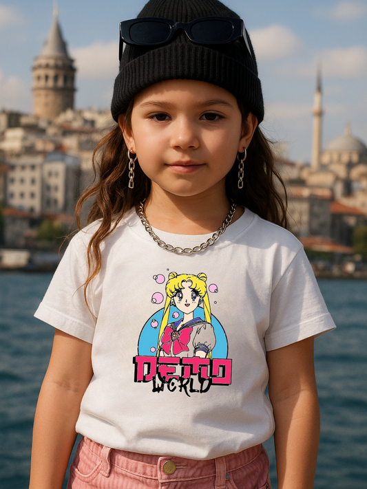 Anime Baskılı Kids Beyaz Unisex Oversize T-Shirt